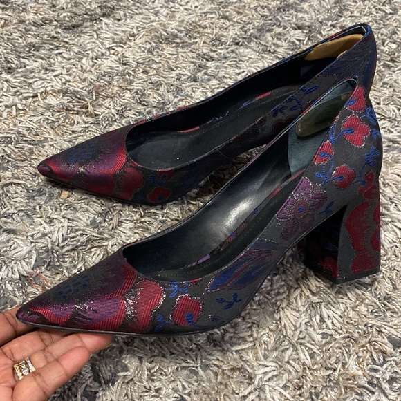 Mark Fisher pointed toe square block heel fabric upper leather sole size 8.5. - Picture 3 of 12